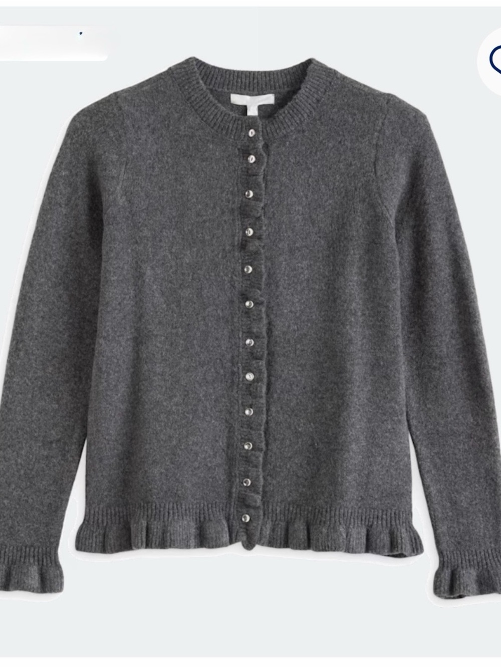 Women’s Dark Gray Ruffle-Hem Button Cardigan